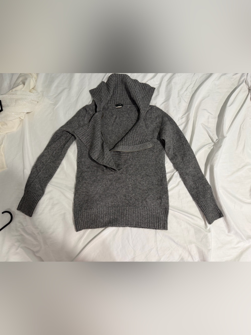 J. Crew Heather Gray Ribbed Funnel Neck Sweater